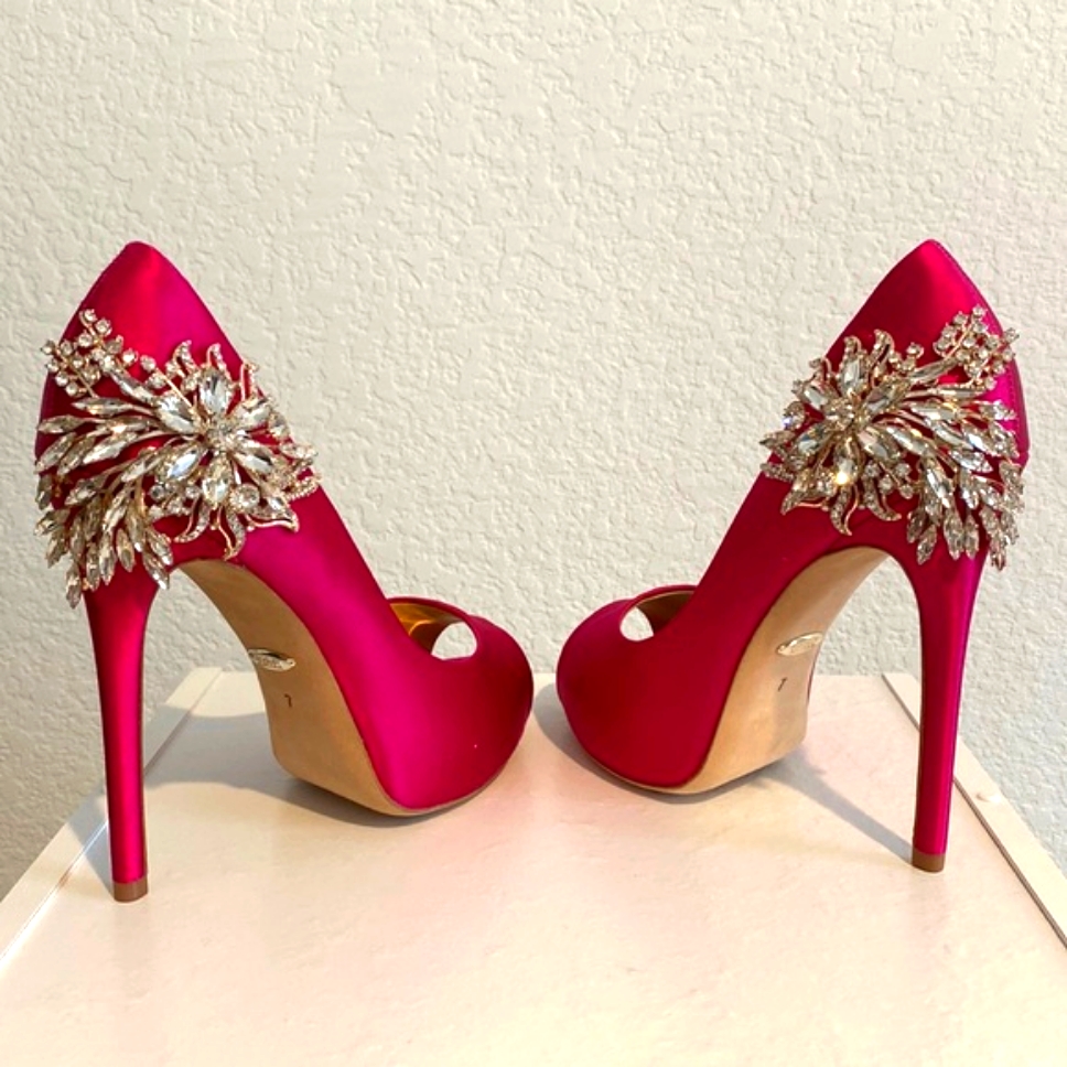 Gorgeous Open-Toe Satin/Crystal Dress Pumps